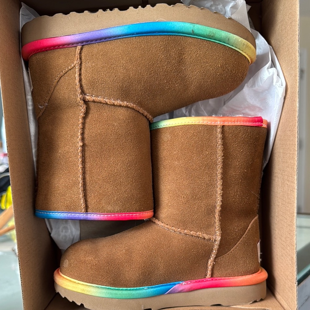 Chestnut Uggs with Rainbow 🌈 trim